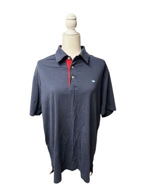 Southern Tide Men's M Navy Polo Shirt coral Placket Pima cotton blend preppy
